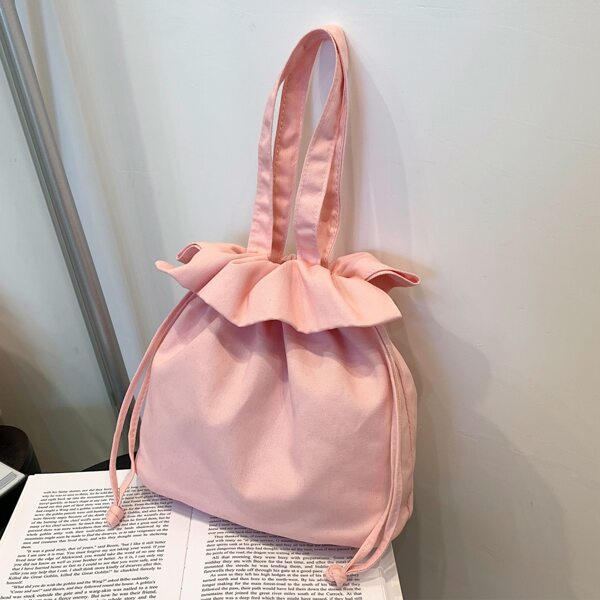 

Girls Drawstring Design Canvas Satchel Bag, Pink
