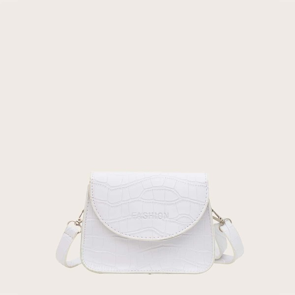 

Girls Croc Embossed Flap Crossbody Bag, White