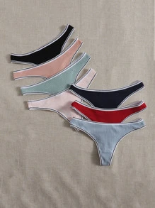 7 paquetes Conjunto de bragas sexis con ribete de contraste - Multicolor - Ver 3