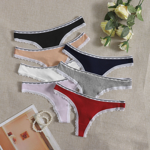 

7pack Rib Lace Trim Panty Set, Multicolor