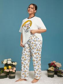 SHEIN Conjunto de pijama oveja con con estampado de letra - Multicolor - Ver 1