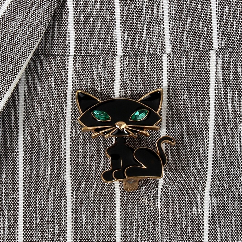 

Cat Decor Brooch, Black