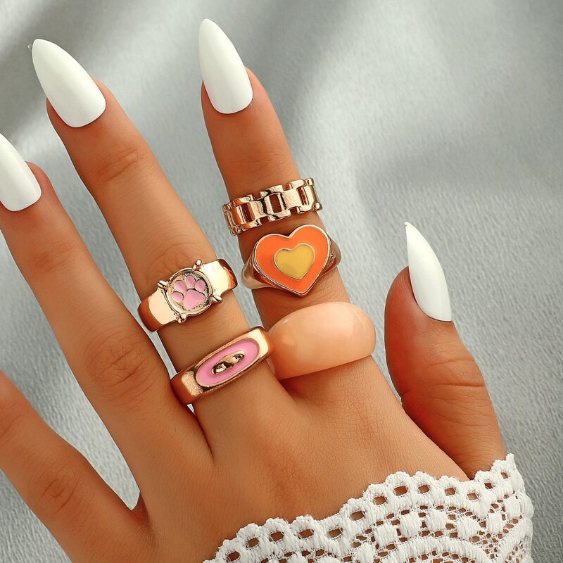 

5pcs Heart Decor Ring, Multicolor