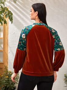 SHEIN áo khoác kích thước lớn Nút phía trước Khối Màu Hoa Giải trí - Màu Cam cháy - Xem 3