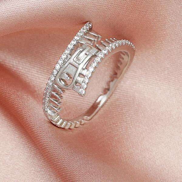 

Zircon Decor Zipper Design Ring, Silver
