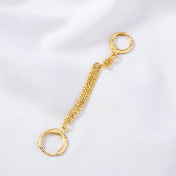 

Minimalist Hoop Earring With Chain, Gold