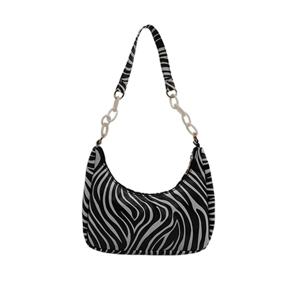

Zebra Stripe Pattern Shoulder Bag, Black and white