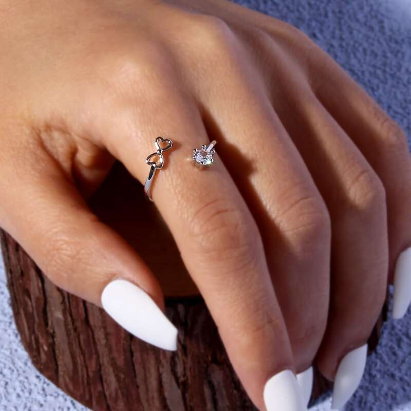 

Rhinestone Decor Cuff Ring, Silver