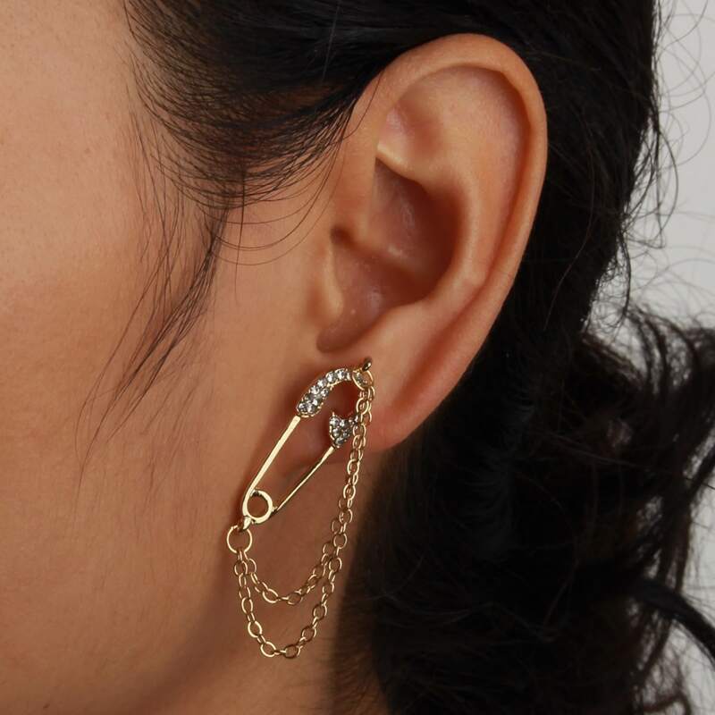 Safety Pin Decor Earrings, Gold
