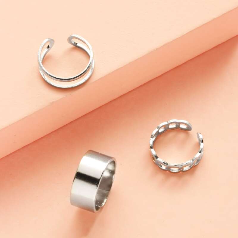 

3pcs Hollow Out Design Ring, Silver