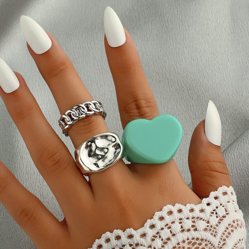 

3pcs Heart Decor Ring, Multicolor