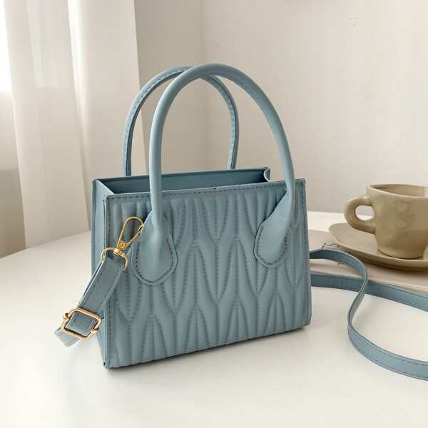 

Quilted Satchel Bag, Blue
