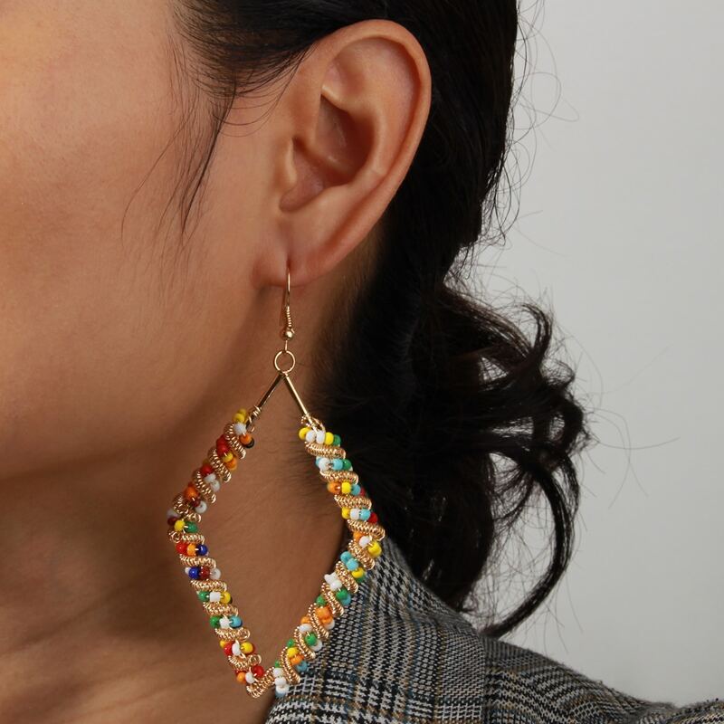 

Beaded Decor Earrings, Gold