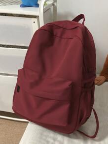 1 pieza Mochila de gran capacidad minimalista de unicolor, adecuada para viajes, compras, cabe portátil, libros de texto - Burdeos - Ver 3