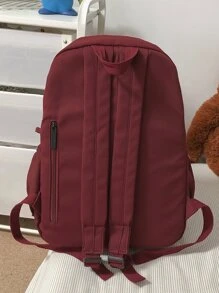1 pieza Mochila de gran capacidad minimalista de unicolor, adecuada para viajes, compras, cabe portátil, libros de texto - Burdeos - Ver 4