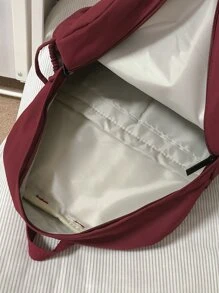 1 pieza Mochila de gran capacidad minimalista de unicolor, adecuada para viajes, compras, cabe portátil, libros de texto - Burdeos - Ver 5