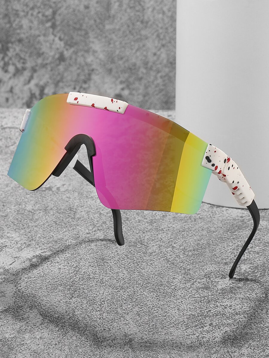 1 件女士时尚彩色镜片户外骑行防风一体式运动眼镜，适合骑自行车