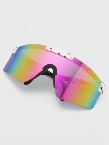 1 件女士时尚彩色镜片户外骑行防风一体式运动眼镜，适合骑自行车