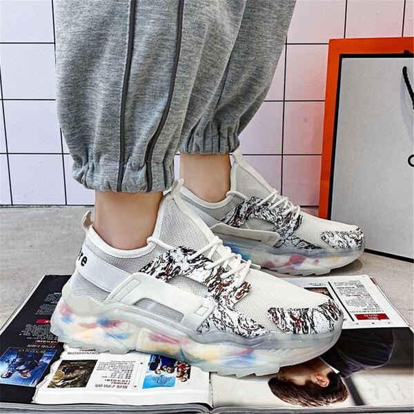 

Men Colorblock Letter Graphic Lace-up Front Running Shoes, White