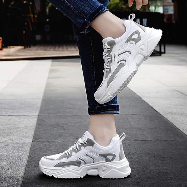 

Letter Detail Mesh Panel Lace-up Front Sneakers, Multicolor