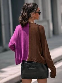 Aveloria Two Tone Drop Shoulder Cardigan Fall Cloth For Women - Multicolor - View 2