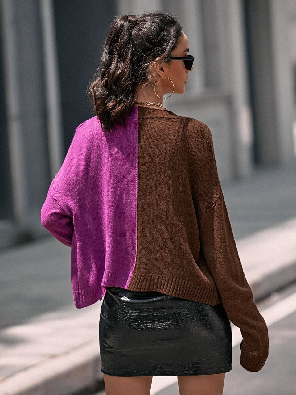 Two Tone Drop Shoulder Cardigan Fall Cloth For Women