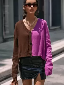 Aveloria Two Tone Drop Shoulder Cardigan Fall Cloth For Women - Multicolor - View 3