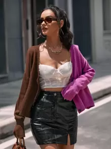 Aveloria Two Tone Drop Shoulder Cardigan Fall Cloth For Women - Multicolor - View 5