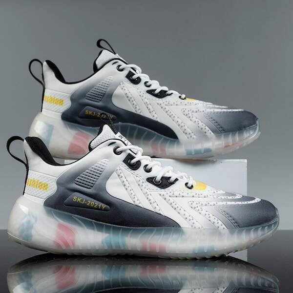 

Men Colorblock Lace-up Front Sneakers, White