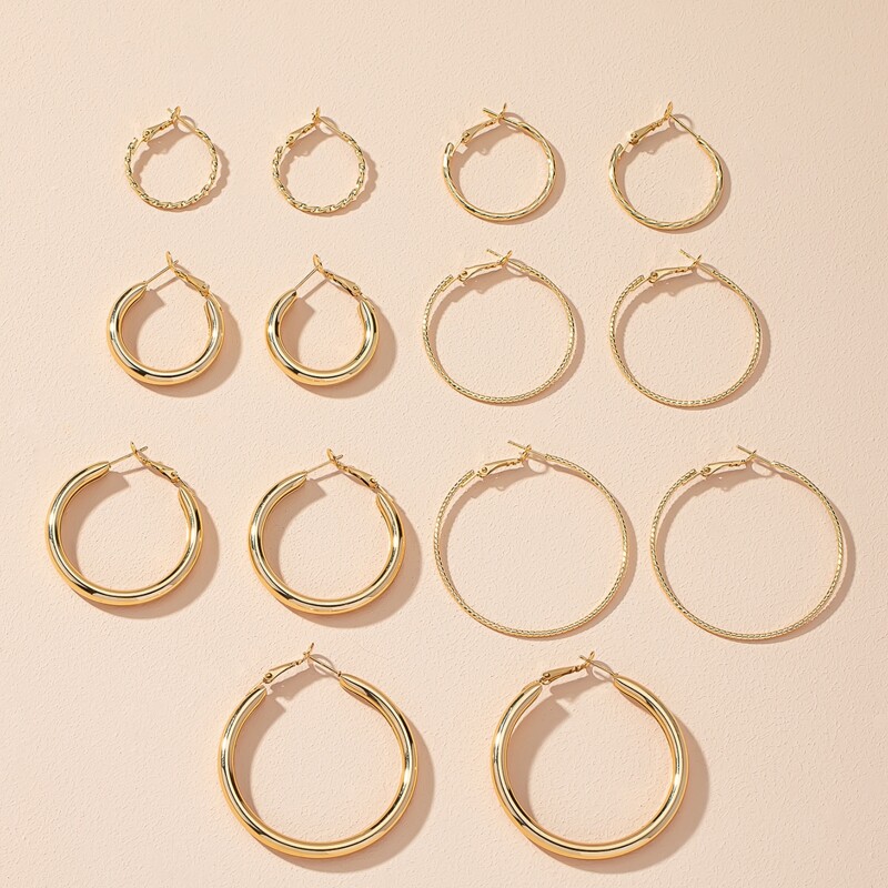 

7pairs Minimalist Hoop Earrings, Gold