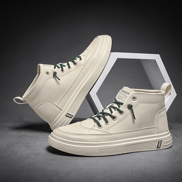 

Men Minimalist Lace Up Front Skate Shoes, Beige