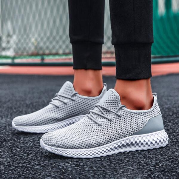 

Men Minimalist Lace Up Front Sneakers, Grey
