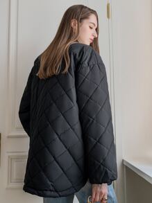 SHEIN COLDBREAK Button Front Quilted Padded Coat - Black - View 2