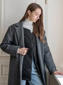 SHEIN COLDBREAK Button Front Quilted Padded Coat - Black - View 3