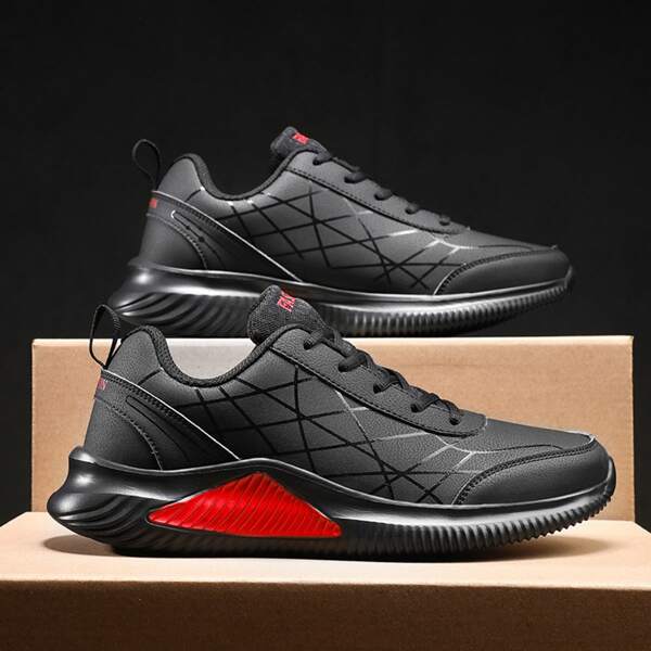 

Men Geo Graphic Lace-up Sneakers, Red