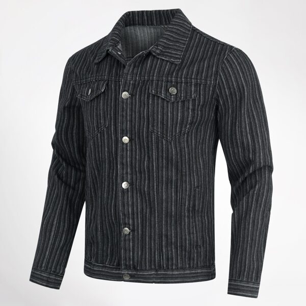 

Men Striped Flap Pocket Denim Jacket, Black