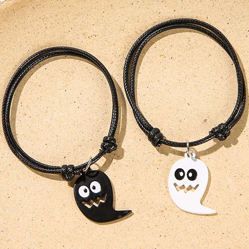 

Guys 2pcs Ghost Decor Rope Bracelet, Black