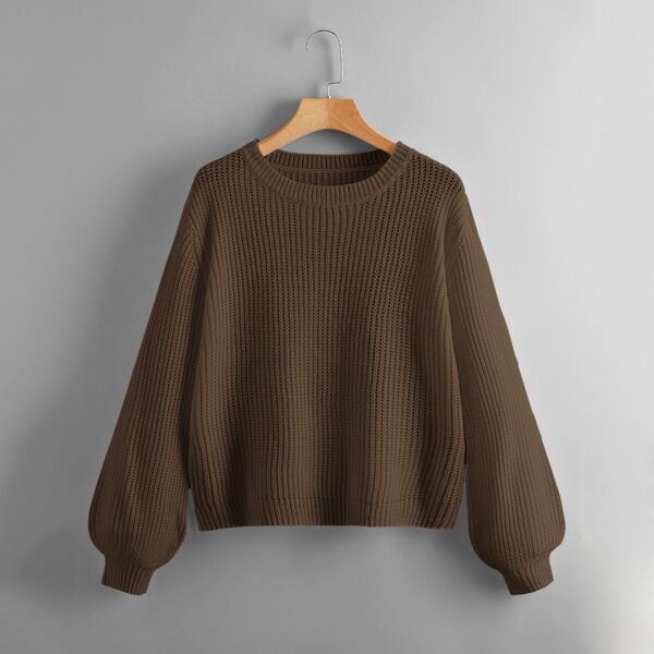 

Solid Lantern Sleeve Sweater, Mocha brown