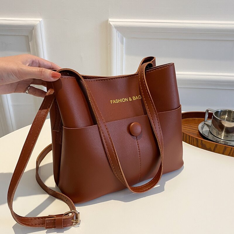 

Minimalist Letter Graphic Bucket Bag, Coffee brown