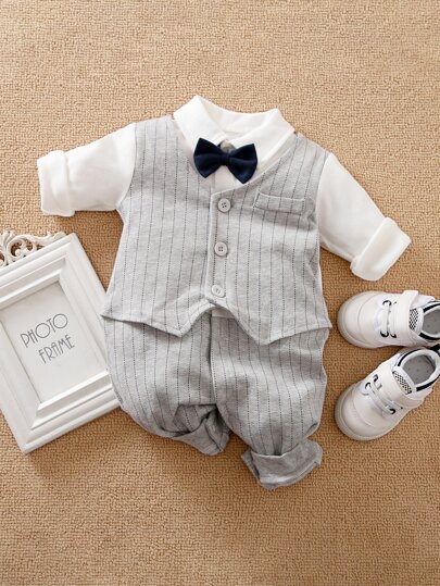 Yierying جمبسوت 2 في 1 بفيكونة عنق بألوان متجانس للاولاد الرضع