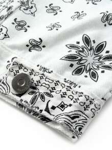 CLOUDSTYLE Men Flap Pocket Scarf & Paisley Print Jacket - Black and White - View 3