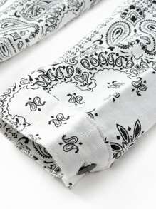 CLOUDSTYLE Men Flap Pocket Scarf & Paisley Print Jacket - Black and White - View 4