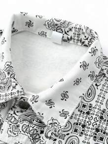 CLOUDSTYLE Men Flap Pocket Scarf & Paisley Print Jacket - Black and White - View 6