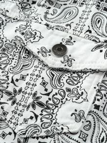 CLOUDSTYLE Men Flap Pocket Scarf & Paisley Print Jacket - Black and White - View 8