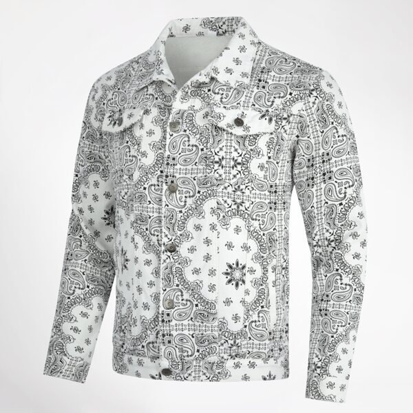 

Men Flap Pocket Scarf & Paisley Print Jacket, White