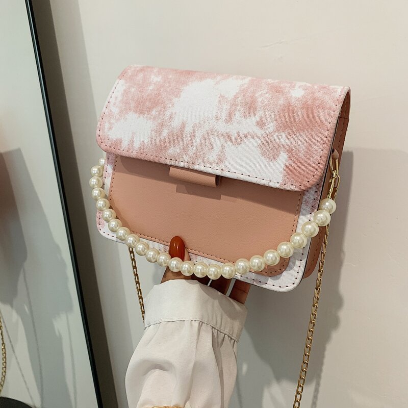 

Faux Pearl Decor Tie Dye Satchel Bag, Pink