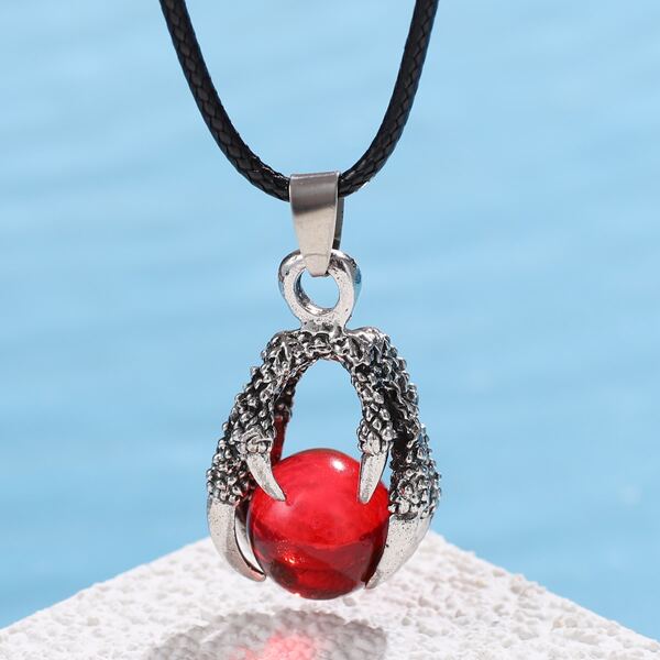 

Dragon Claw & Bead Charm Necklace, Red