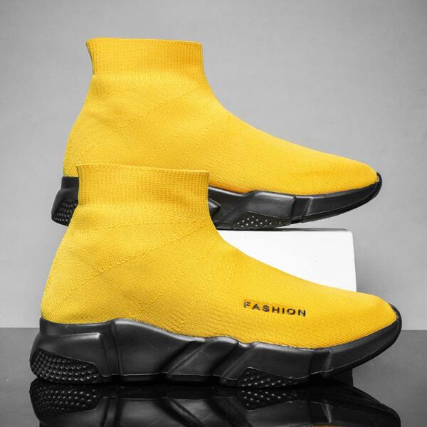 

Men Sock Design Knit Sneakers, Yellow