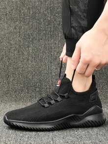 Men Knit Lace-up Running Shoes - Black - View 2