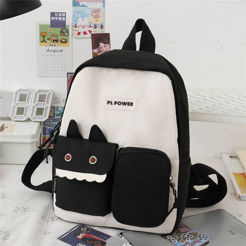 

Cartoon Detail Pocket Front Backpack, Black